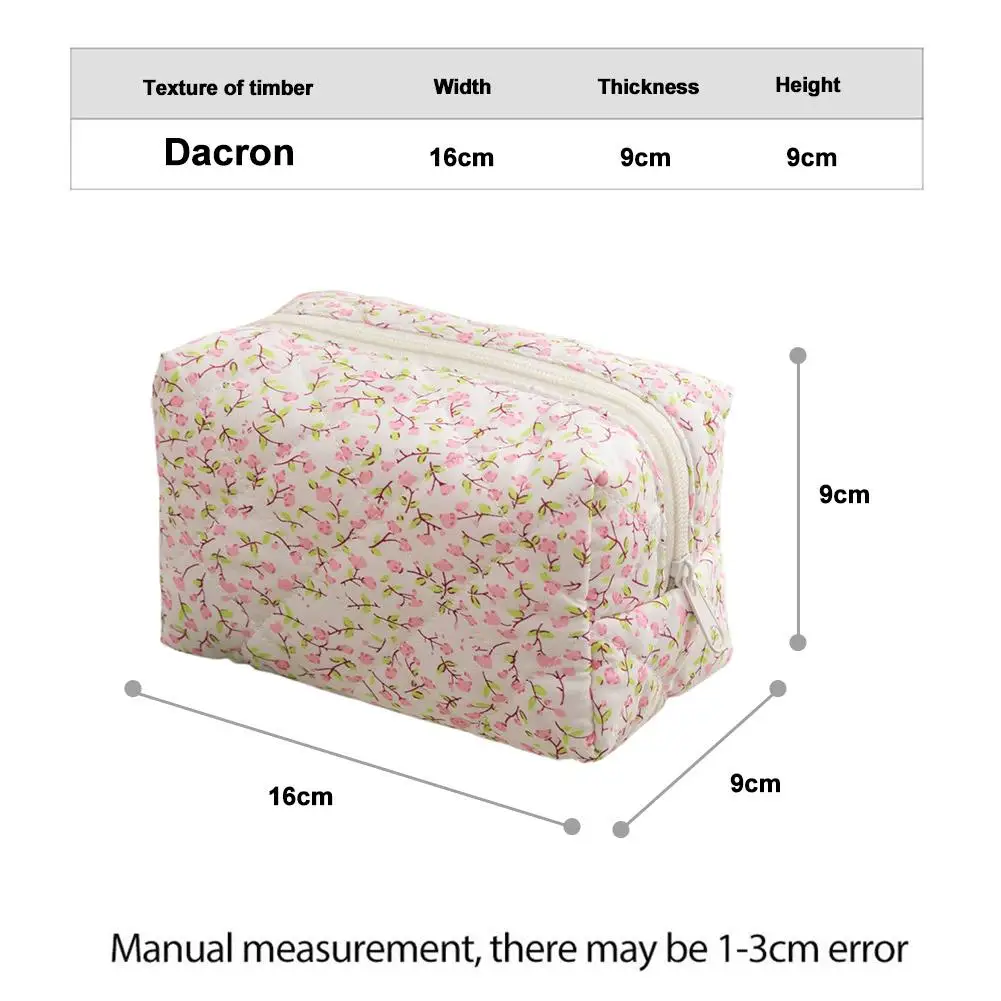 Floral Puffy Quilted Makeup Bag Large Capacity Travel Cosmetic Pouch Flower Print Storage Organizer for Women Daily Travel Use