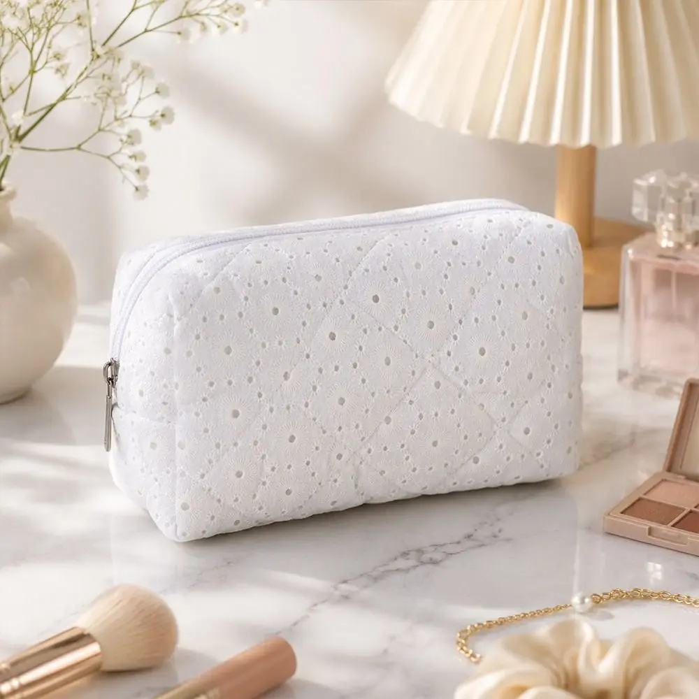 Durable Soft Cotton Makeup Bag Quilted Floral Print Large Capacity Cosmetic Pouch Makeup Organizer Women Girls