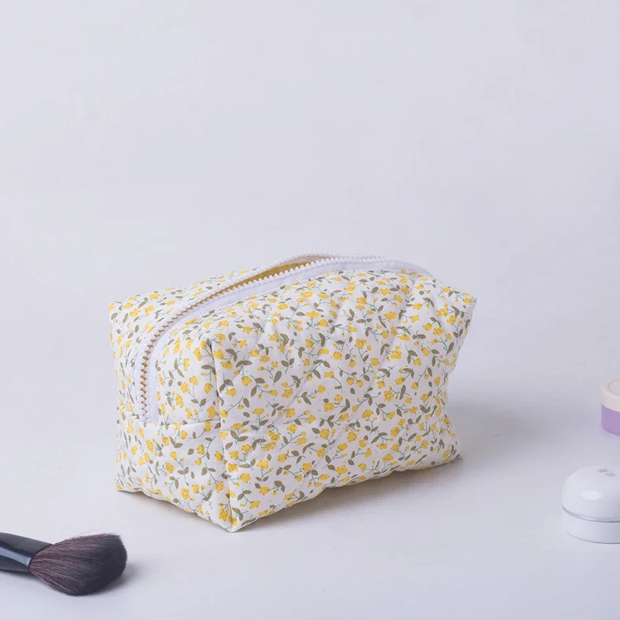 1PC Flower Printed Puffy Quilted Zipper Makeup Bag Storage Organizer Toiletry Handbag Cosmetic Pouch Large Travel Cosmetic Bag