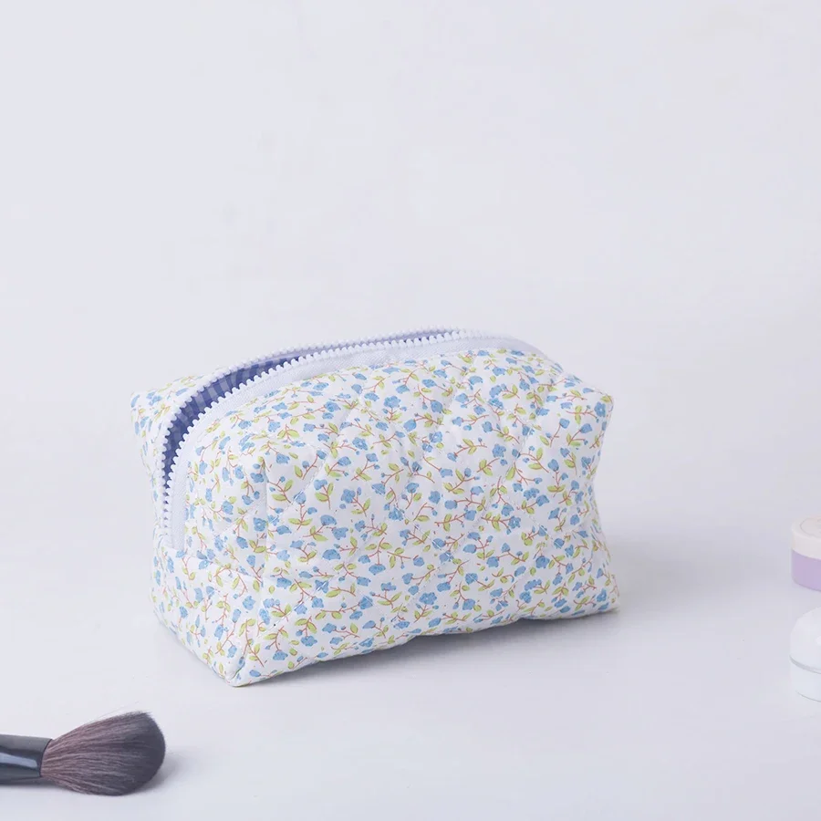 1PC Flower Printed Puffy Quilted Zipper Makeup Bag Storage Organizer Toiletry Handbag Cosmetic Pouch Large Travel Cosmetic Bag