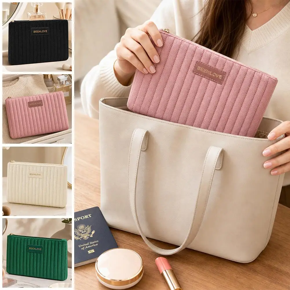 Vertical Quilted Velvet Cosmetic Bag Portable Makeup Pouch Autumn Winter Handheld Small Wallet Coin Purse Travel Organizer