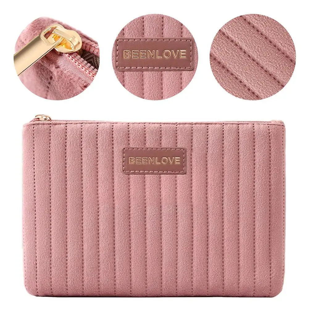 Vertical Quilted Velvet Cosmetic Bag Portable Makeup Pouch Autumn Winter Handheld Small Wallet Coin Purse Travel Organizer
