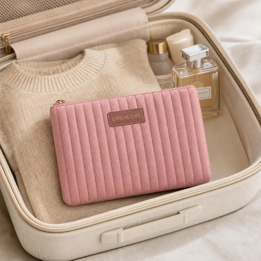 Vertical Quilted Velvet Cosmetic Bag Portable Makeup Pouch Autumn Winter Handheld Small Wallet Coin Purse Travel Organizer