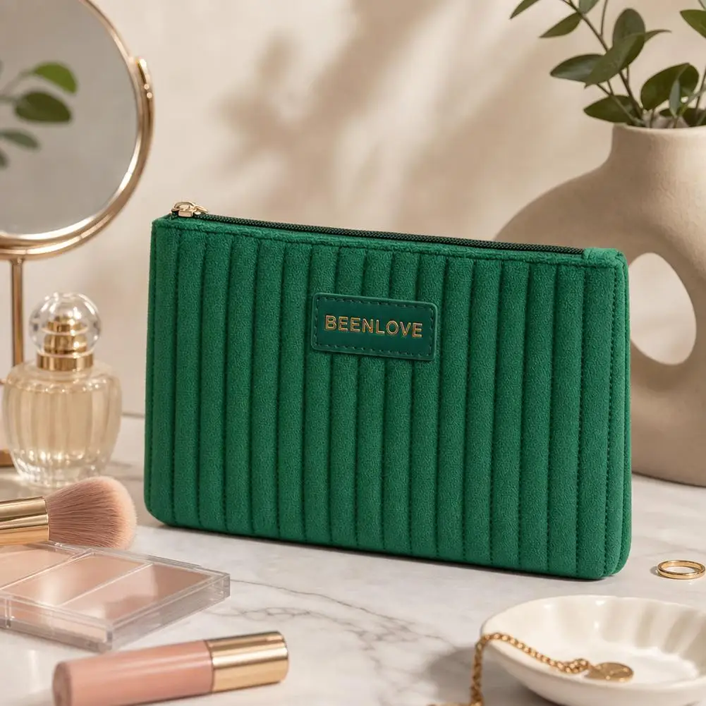 Vertical Quilted Velvet Cosmetic Bag Portable Makeup Pouch Autumn Winter Handheld Small Wallet Coin Purse Travel Organizer
