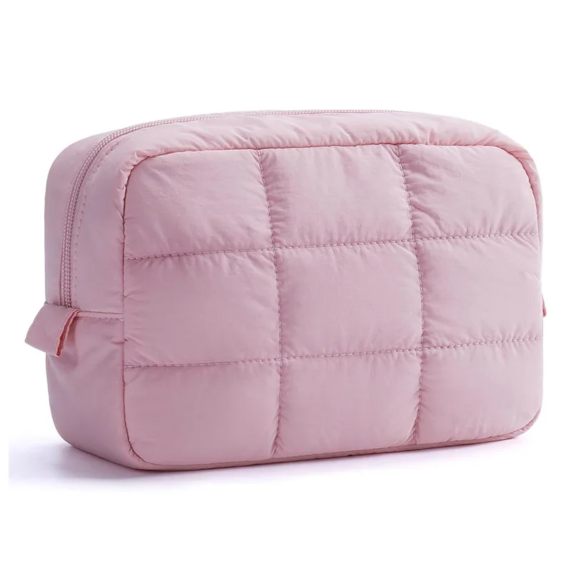 Quilted Puffy Travel Makeup Bag Women Portable Soft Cosmetic Storage Toiletry Organizer Pouch